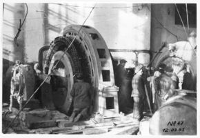 Монтаж турбины и генератора третьего агрегата, 1951 год